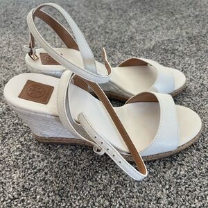 Tory Burch Marion Quilted White Wedge Sandals